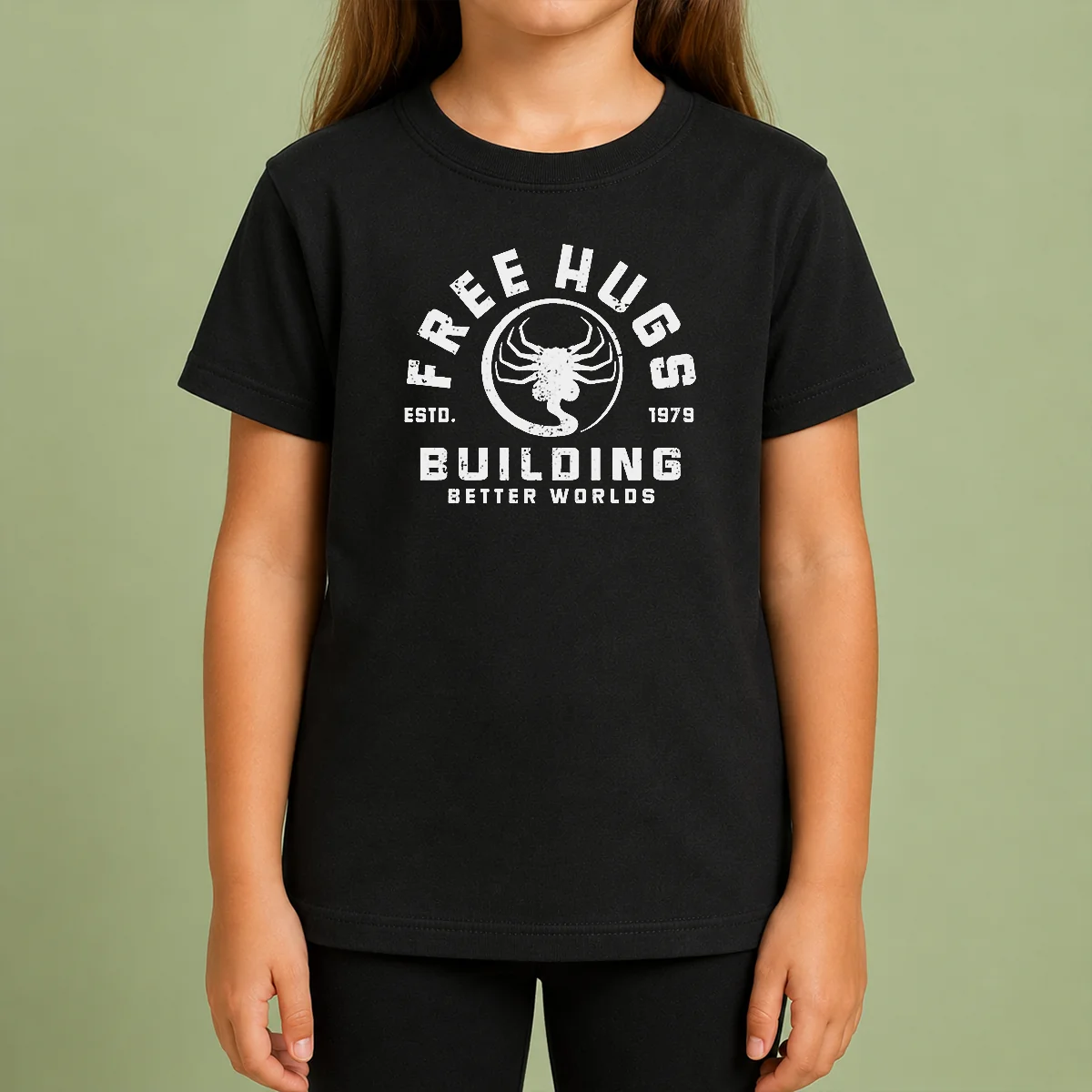 Hot Free Hugs Alien Facehugger Building Better Worlds 1979 Kids T Shirt Hot Free Hugs Alien Facehugger Building Better Worlds 1979 Kids T Shirt featuring a playful sci-fi graphic on a comfortable short sleeve tee