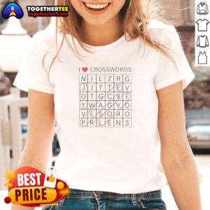 Hot I Love Crosswords Joy Peace Love Ladies shirt featuring vibrant text design on a comfortable fit tee