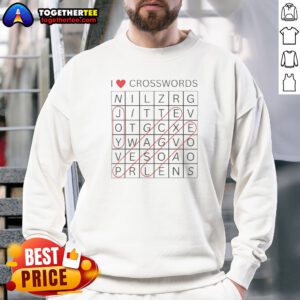 Hot I Love Crosswords Joy Peace Love Sweatshirt in cozy fabric with bold graphic text on front