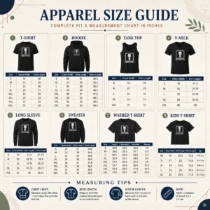 Size chart for Nice Guess What I Need Man Silhouette showing measurements in inches and centimeters