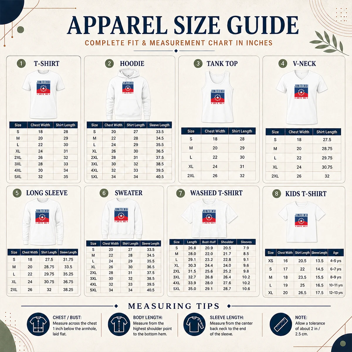 Nice Juneteenth Red White Blue Freedom Flag 1865 Emancipation Day Size Chart Size chart for Nice Juneteenth Red White Blue Freedom Flag showing measurements in inches and cm