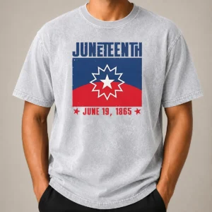 Nice Juneteenth Red White Blue Freedom Flag 1865 Emancipation Day design on a soft washed t shirt