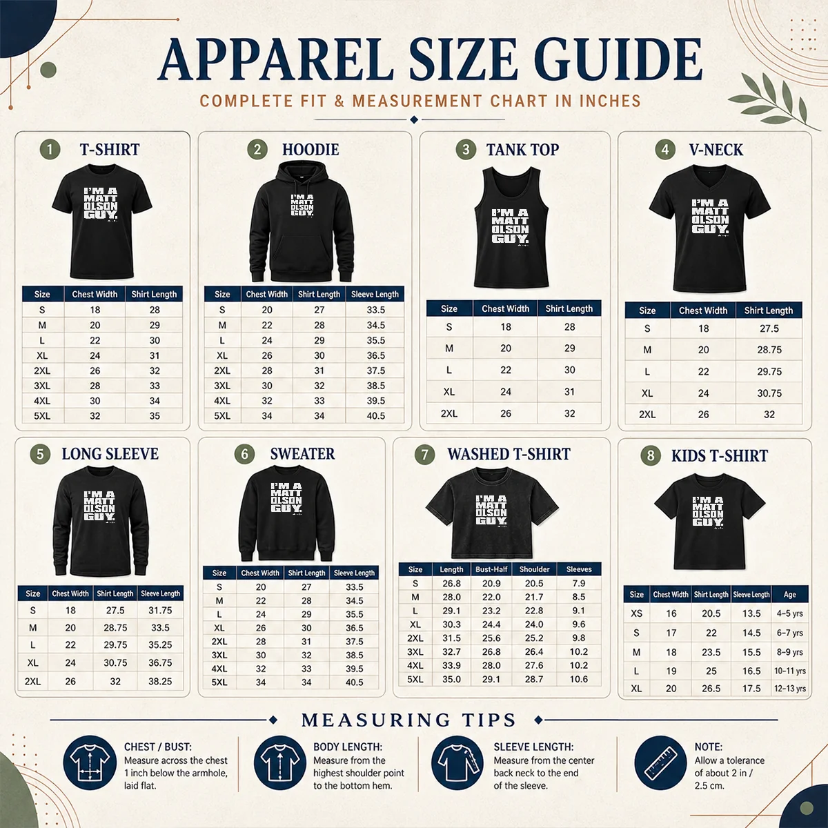 Nice Matt Olson Atlanta Braves Im A Matt Olson Guy Size Chart Size chart for Nice Matt Olson Atlanta Braves Im A Matt Olson Guy with measurements in inches and cm