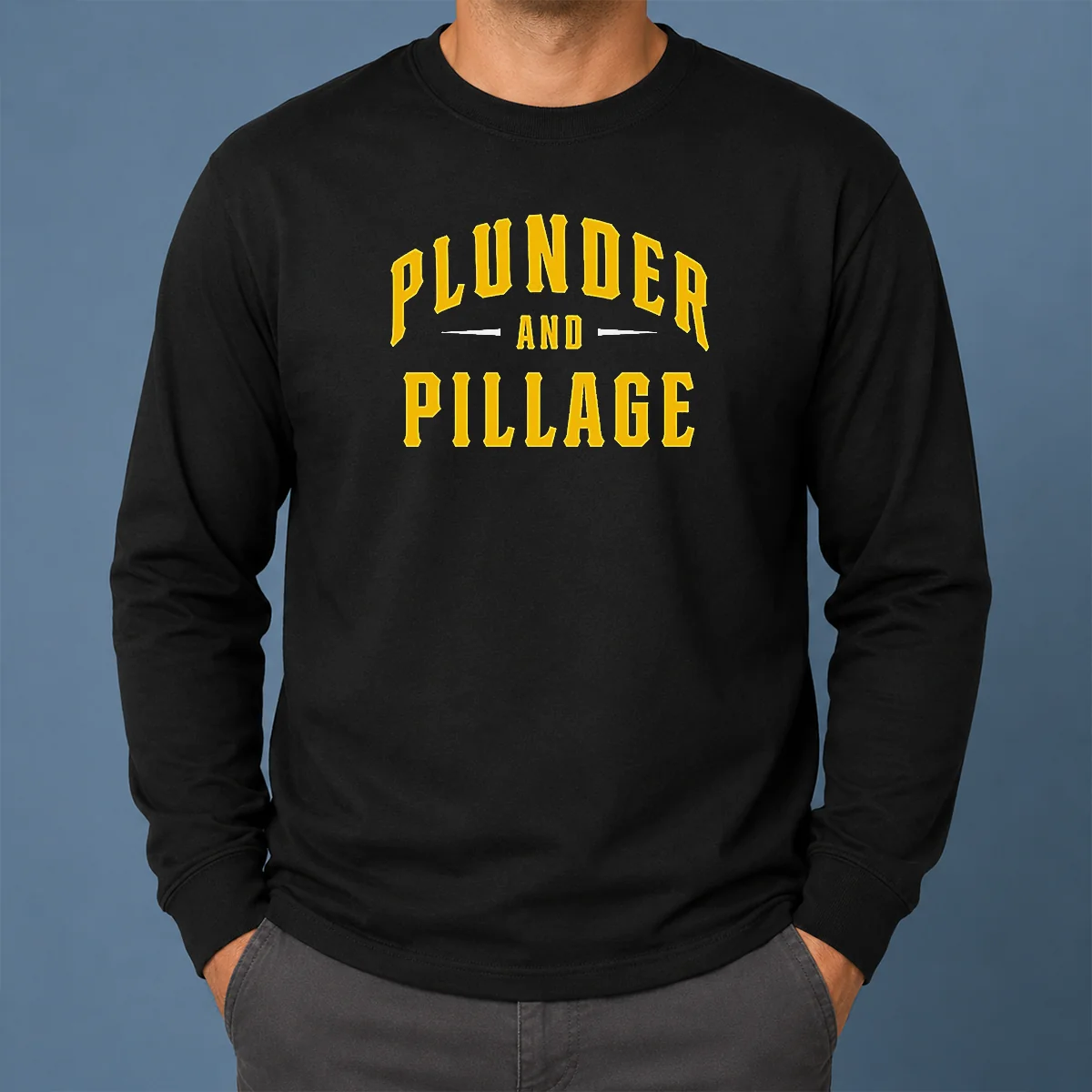Official Plunder And Pillage Pittsburg PA Logo Long Sleeve Shirt Official Plunder And Pillage Pittsburg PA Logo Long Sleeve Shirt in dark color with bold graphic on chest
