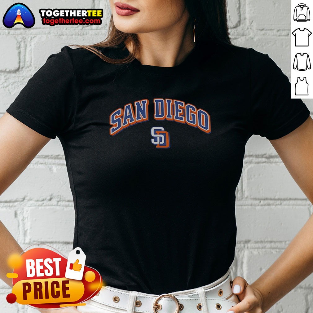 Official San Diego Padres SD Logo Shirt on Ladies Shirt Official San Diego Padres SD Logo Shirt shown as a ladies shirt preview