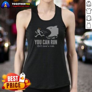 Original Angel Fleeing From Shark You Can Run He Will Send A Ride Humor Tank Top