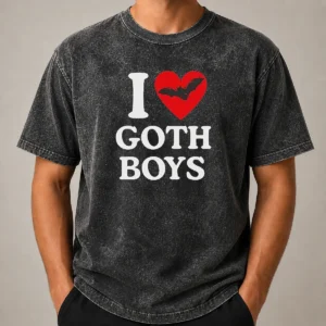 Original I Love Goth Boys Washed T Shirt in soft cotton fabric with faded black color and bold white text print