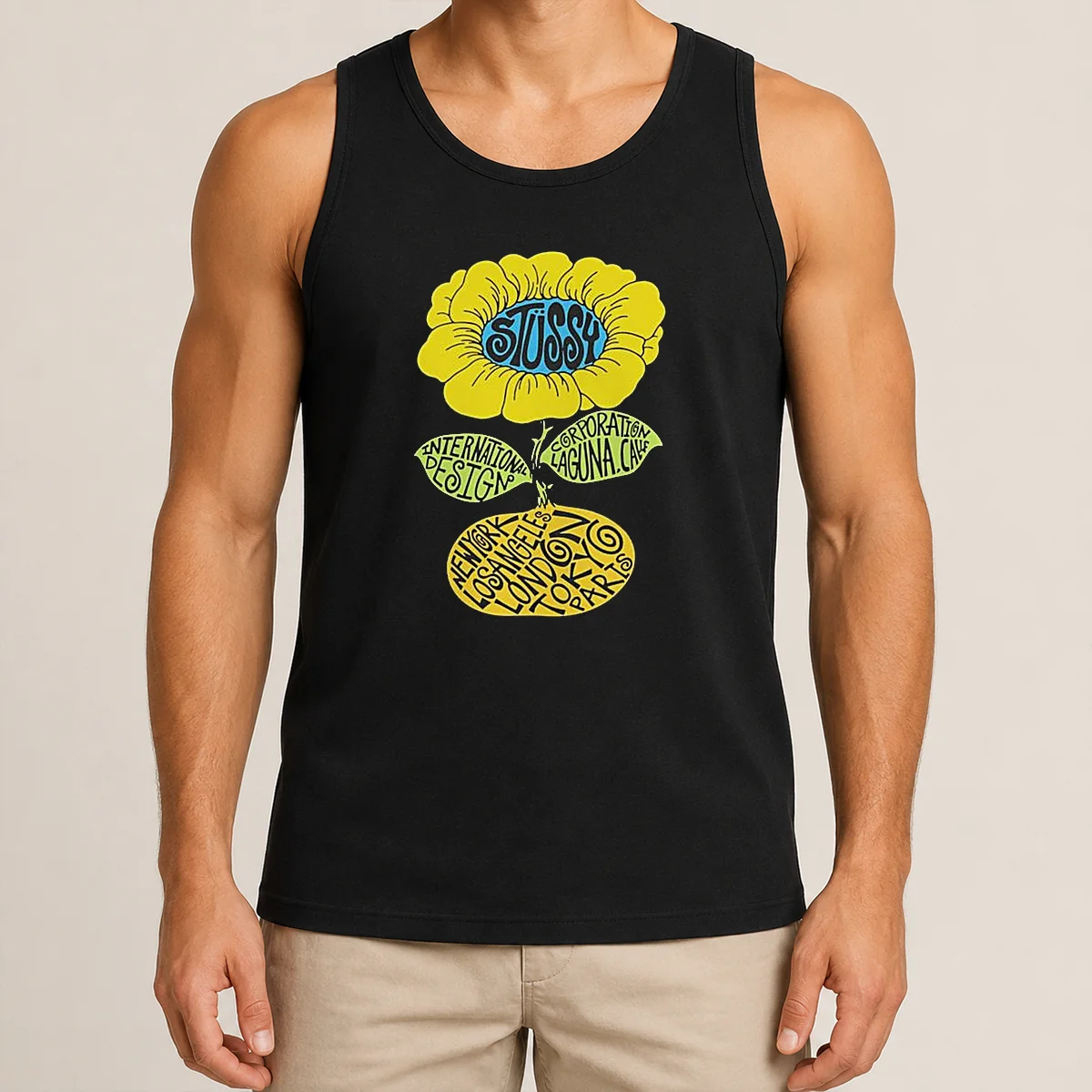 Original Love Island UK Tommy Murphy Stussy Sunflower Tank Top Original Love Island UK Tommy Murphy Stussy Sunflower Tank Top