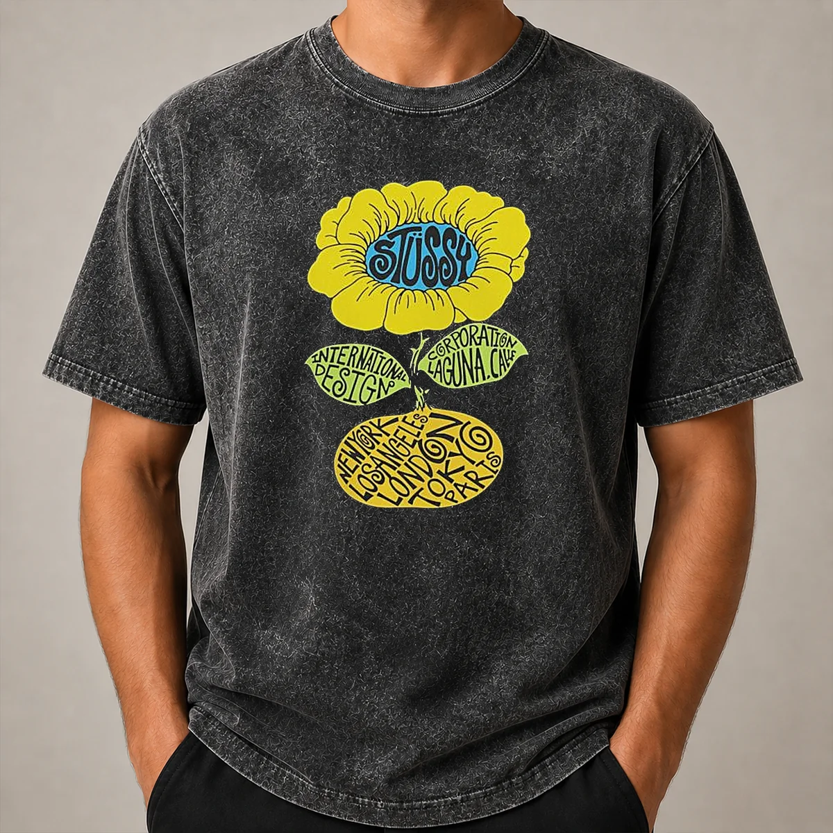 Original Love Island UK Tommy Murphy Stussy Sunflower Washed T Shirt Original Love Island UK Tommy Murphy Stussy Sunflower Washed T-Shirt
