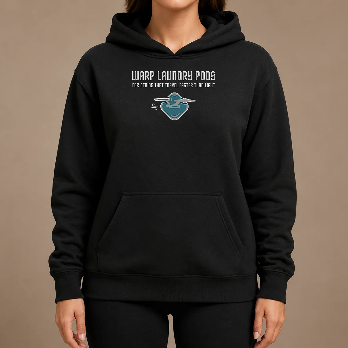 Original Warp Speed Laundry Pods Fast Stain Removal Geek Hoodie Original Warp Speed Laundry Pods Fast Stain Removal Geek Hoodie in black with front pocket and adjustable hood