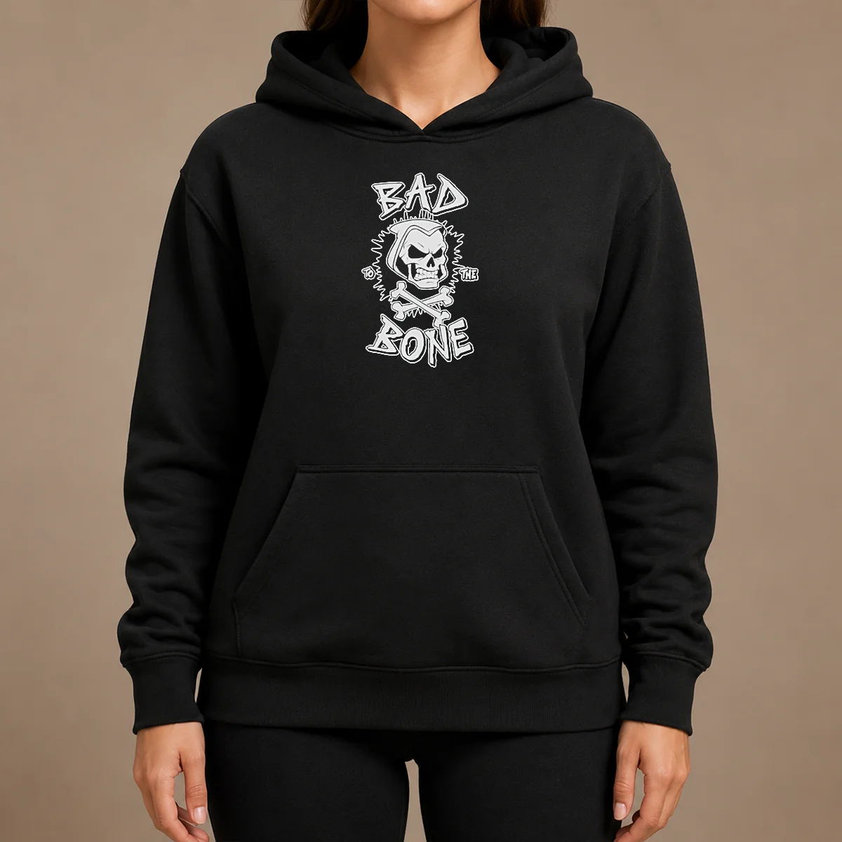 Premium Bad To The Bone Skull Skeleton Hoodie Premium Bad To The Bone Skull Skeleton Hoodie in black with detailed skull skeleton graphic on the front