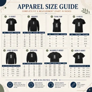 Size chart for Premium Bad To The Bone Skull Skeleton with measurements in inches and centimeters