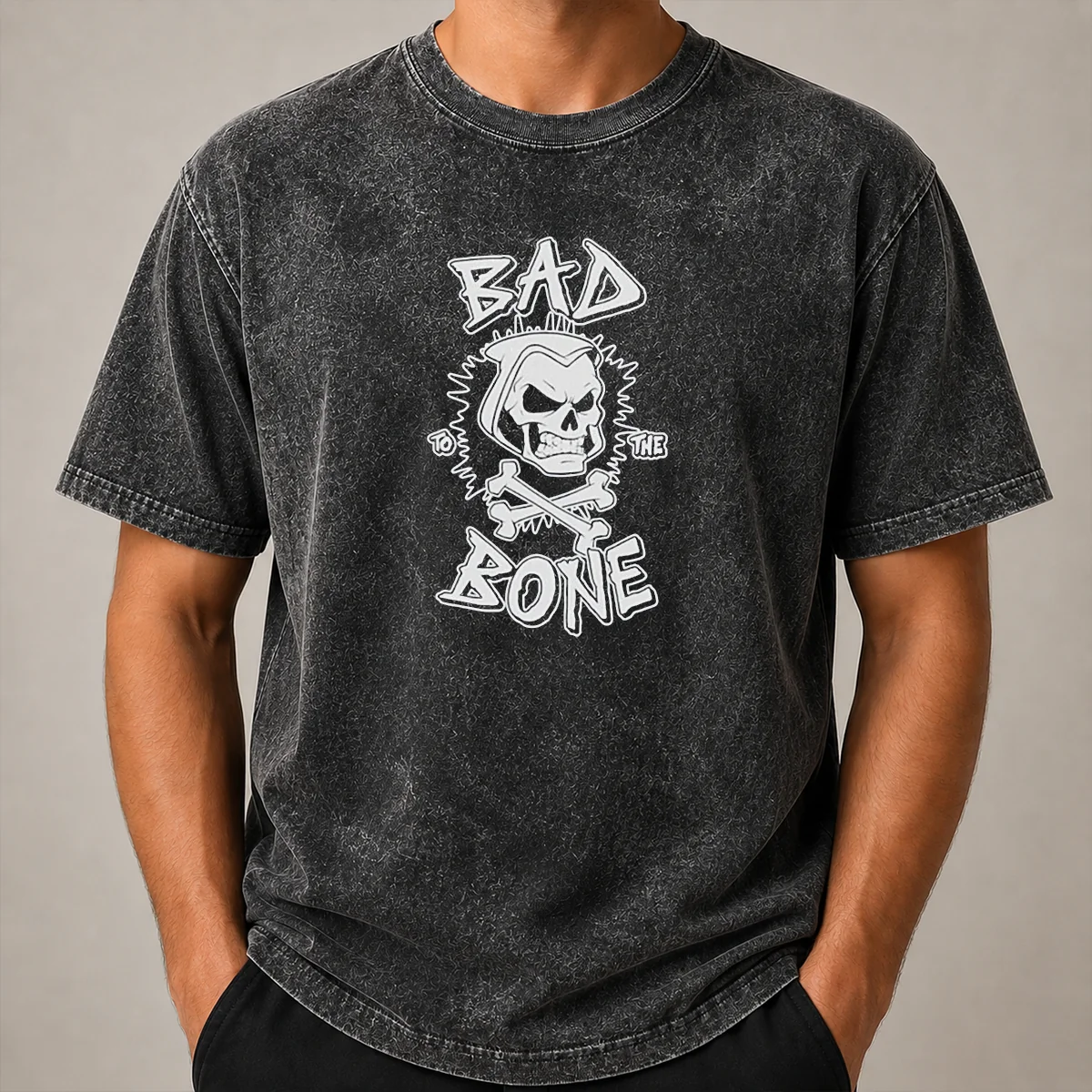 Premium Bad To The Bone Skull Skeleton Washed T Shirt Premium Bad To The Bone Skull Skeleton Washed T-Shirt