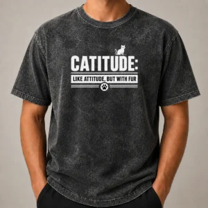 Premium Catitude Like Attitude But With Furr Washed T-Shirt