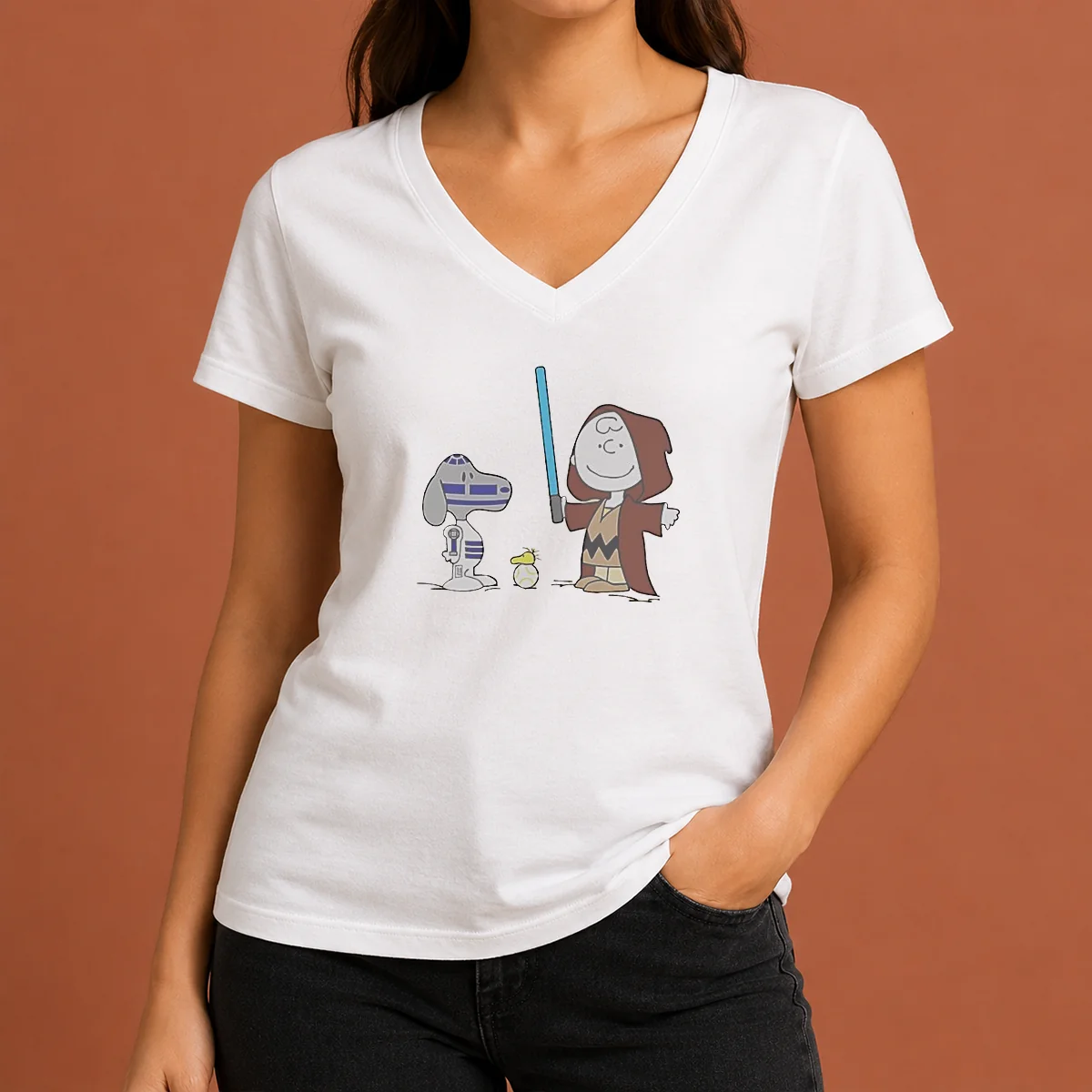 Pretty Charlie Brown Snoopy Woodstock Star V-Neck Shirt Pretty Charlie Brown Snoopy Woodstock Star V-Neck Shirt