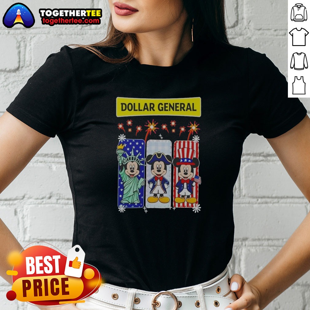 Pretty Dollar General Mickey Mouse Patriotic Characters Shirt on Ladies Shirt Pretty Dollar General Mickey Mouse Patriotic Characters Shirt shown as a ladies shirt preview