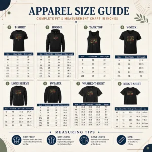Size chart for Pretty Las Vegas Aces Juneteenth Logo with measurements in inches and cm