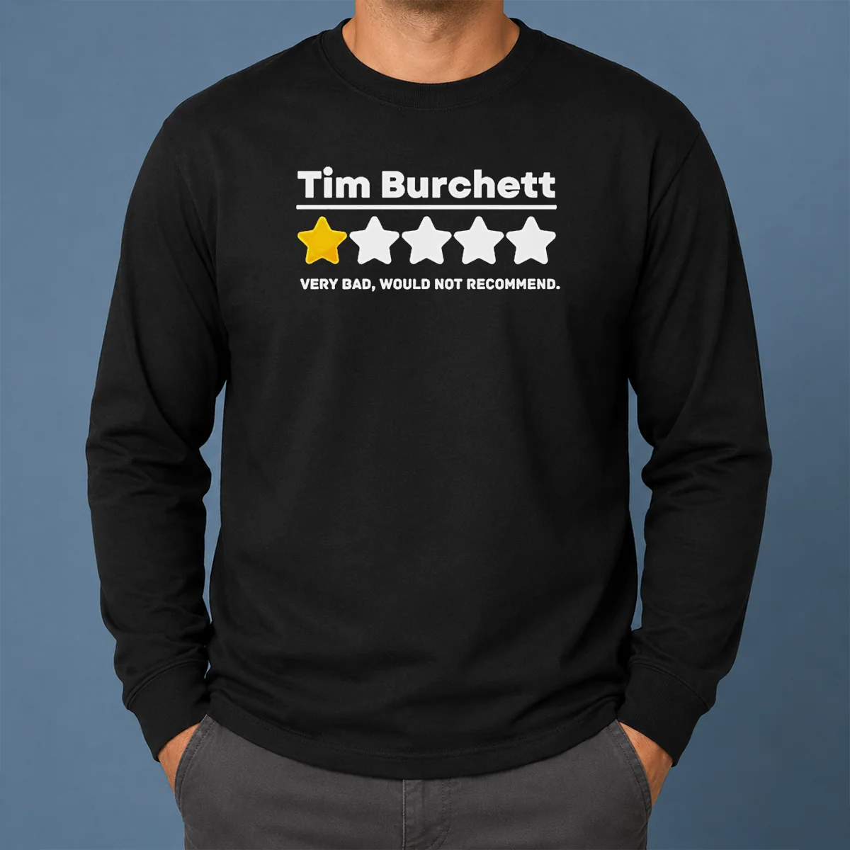 Pretty Tim Burchett 1 Star Very Bad Would Not Recommend Long Sleeve Shirt Pretty Tim Burchett 1 Star Very Bad Would Not Recommend long sleeve shirt in black, front view