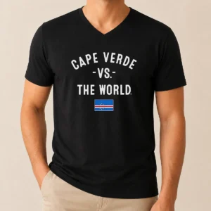 Top Cape Verde Vs The World Soccer Flag V Neck Shirt featuring a classic V-neck style with bold soccer flag graphic