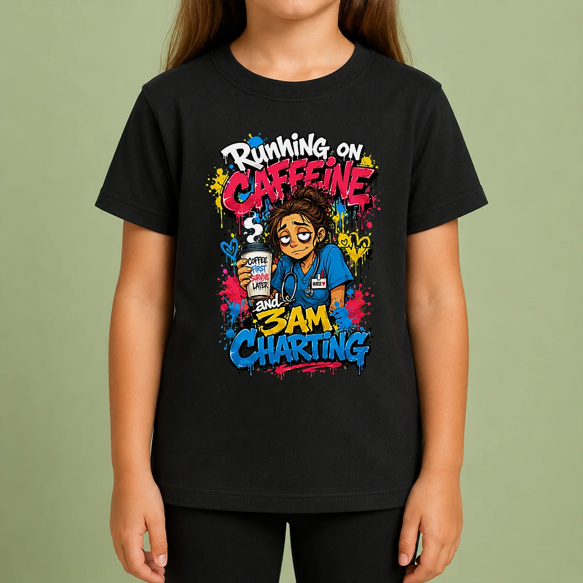 3AM Charting Nurse Graffiti Coffee Kids T Shirt 3AM Charting Nurse Graffiti Coffee Kids T-Shirt