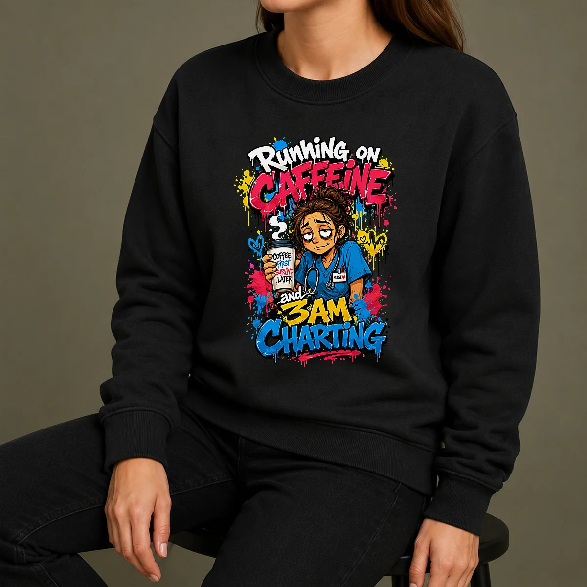 3AM Charting Nurse Graffiti Coffee Sweater 3AM Charting Nurse Graffiti Coffee Sweater