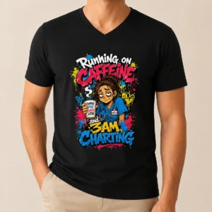 3AM Charting Nurse Graffiti Coffee V-Neck Shirt
