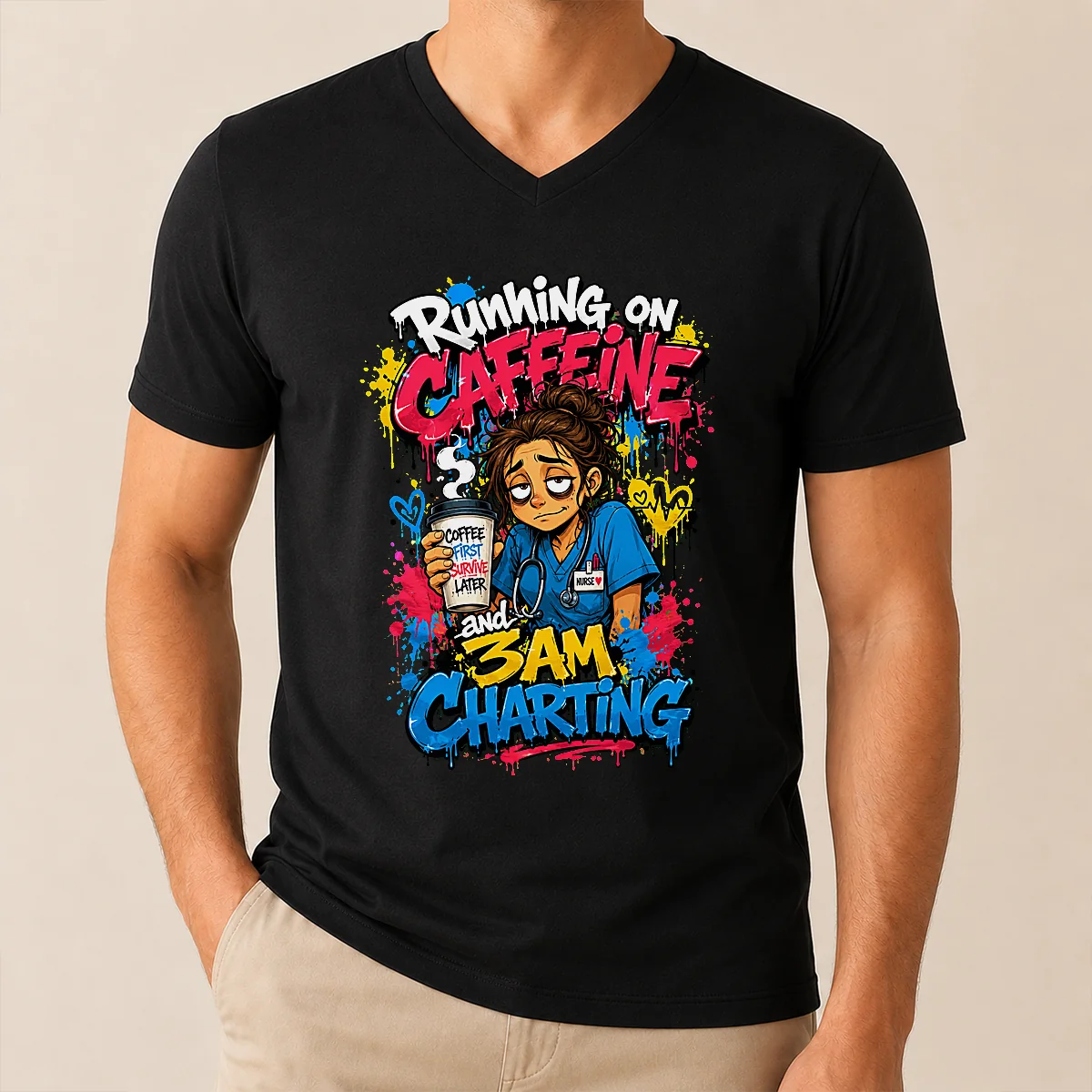 3AM Charting Nurse Graffiti Coffee Shirt V-Neck Shirt 3AM Charting Nurse Graffiti Coffee Shirt V-Neck Shirt