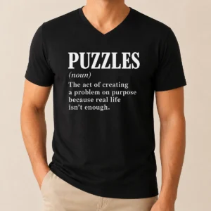 Awesome Funny Puzzles The Art Of Creating Problems V Neck Shirt in black, comfortable and casual fit