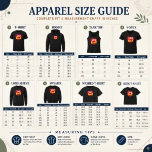 Size chart for Awesome Hot Stay Kind Heart with measurements in inches and centimeters