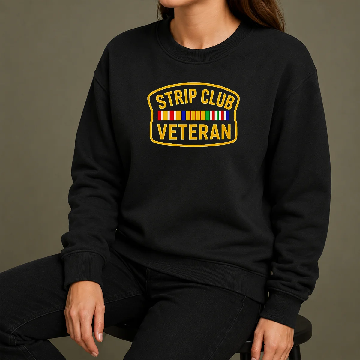 Awesome Hot Strip Club Veteran Logo Sweater Awesome Hot Strip Club Veteran Logo Sweater in dark gray with front graphic print