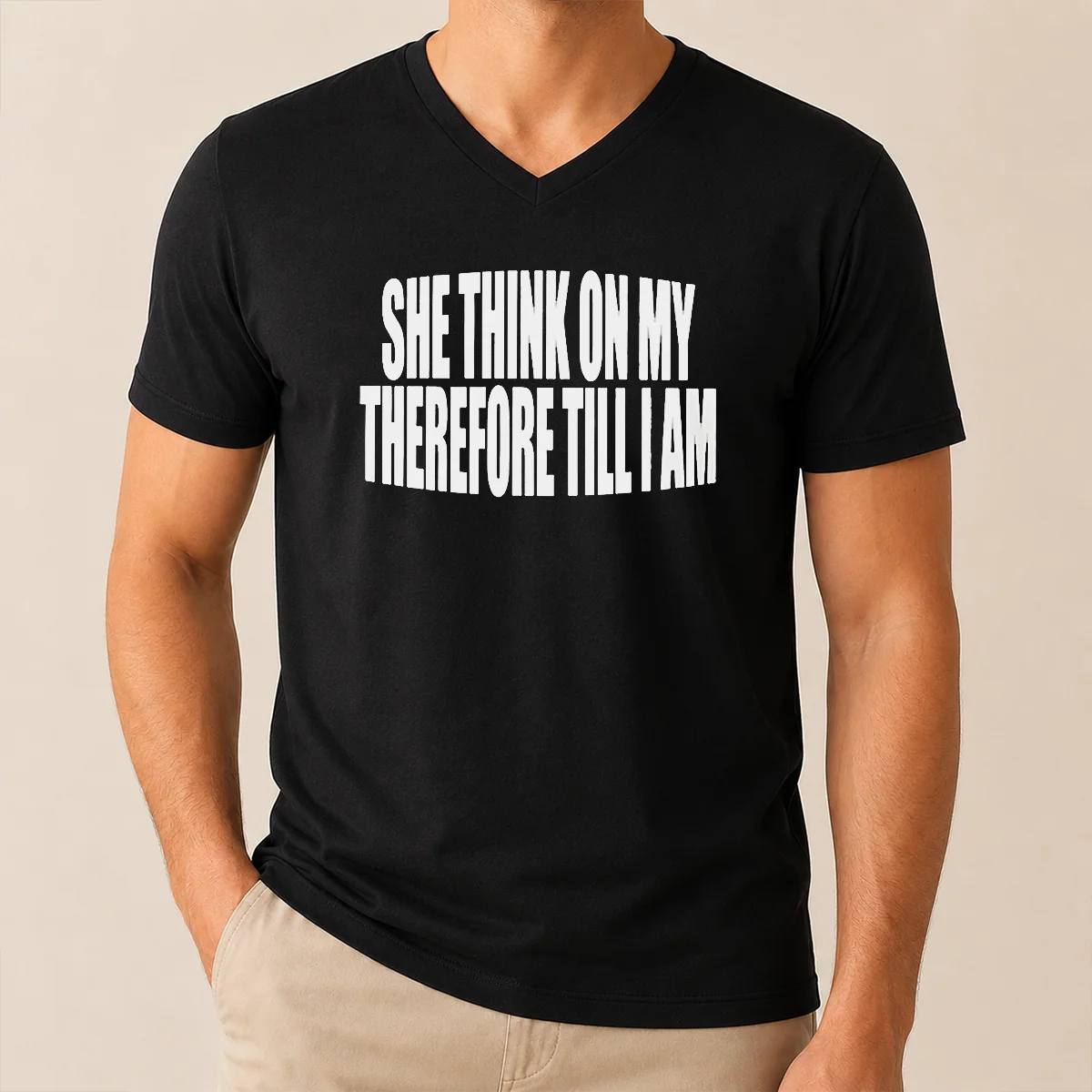 Awesome Original She Think On My V-Neck Shirt Awesome Original She Think On My V-Neck Shirt