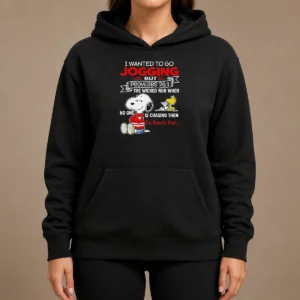 Awesome Premium Snoopy I Wanted To Go Jogging But Proverbs 28 1 The Wicked Run When No One Is Chasing Them So There'S That Hoodie in black with front graphic