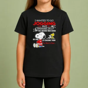 Awesome Premium Snoopy IWanted To Go Jogging But Proverbs 28 1 The Wicked Run When No One Is Chasing Them So There'S That Kids T-Shirt