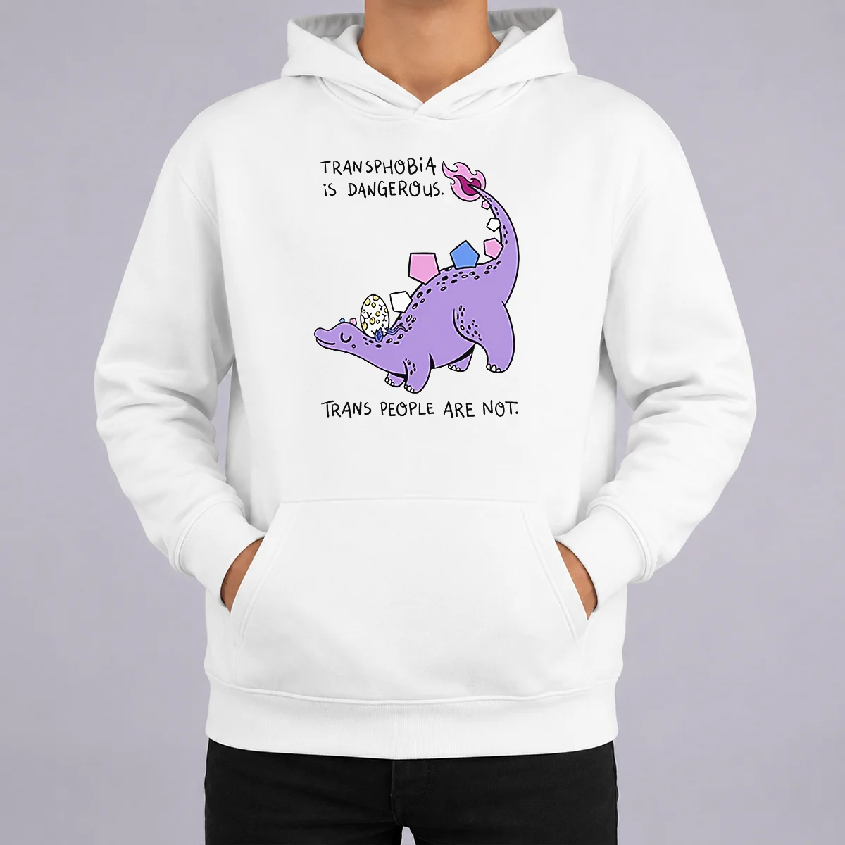 Awesome Transphobia Is Dangerous Trans People Are Not Hoodie Awesome Transphobia Is Dangerous Trans People Are Not Hoodie in black, front view with bold white text design
