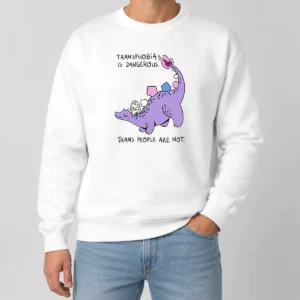 Awesome Transphobia Is Dangerous Trans People Are Not sweater in black, long-sleeve crewneck with bold white text
