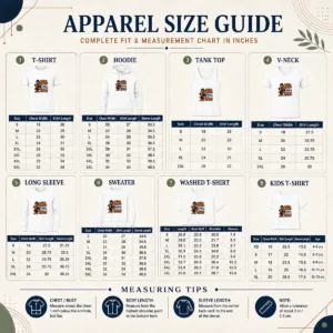 Size chart for Baltimore Orioles Back to School Graffiti Shirt with measurements in inches and cm.