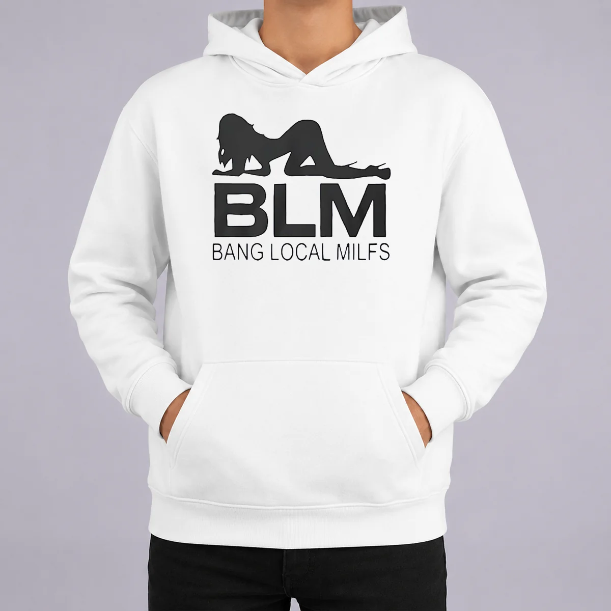 Funny BLM Bang Local Milfs Hoodie Funny BLM Bang Local Milfs Hoodie in black with bold white text and graphic print