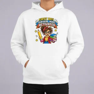 Funny First Day Survival Mode Teacher Pixel Hoodie