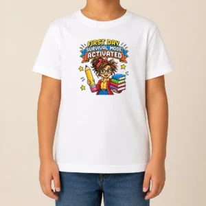 Funny First Day Survival Mode Teacher Pixel Kids T-Shirt