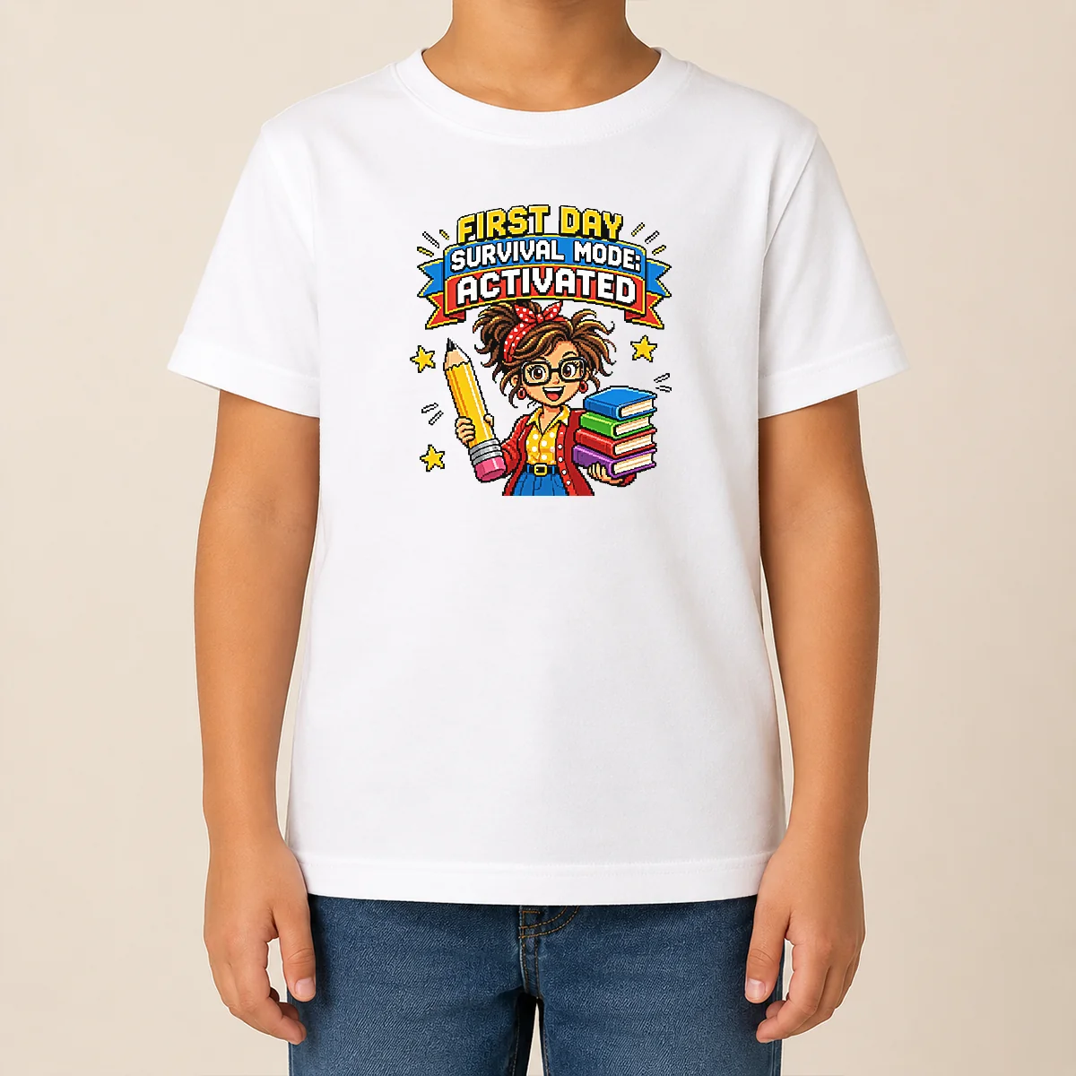 Funny First Day Survival Mode Teacher Pixel Kids T Shirt Funny First Day Survival Mode Teacher Pixel Kids T-Shirt