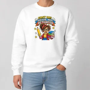 Funny First Day Survival Mode Teacher Pixel Sweater