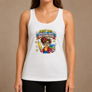 Funny First Day Survival Mode Teacher Pixel Tank Top
