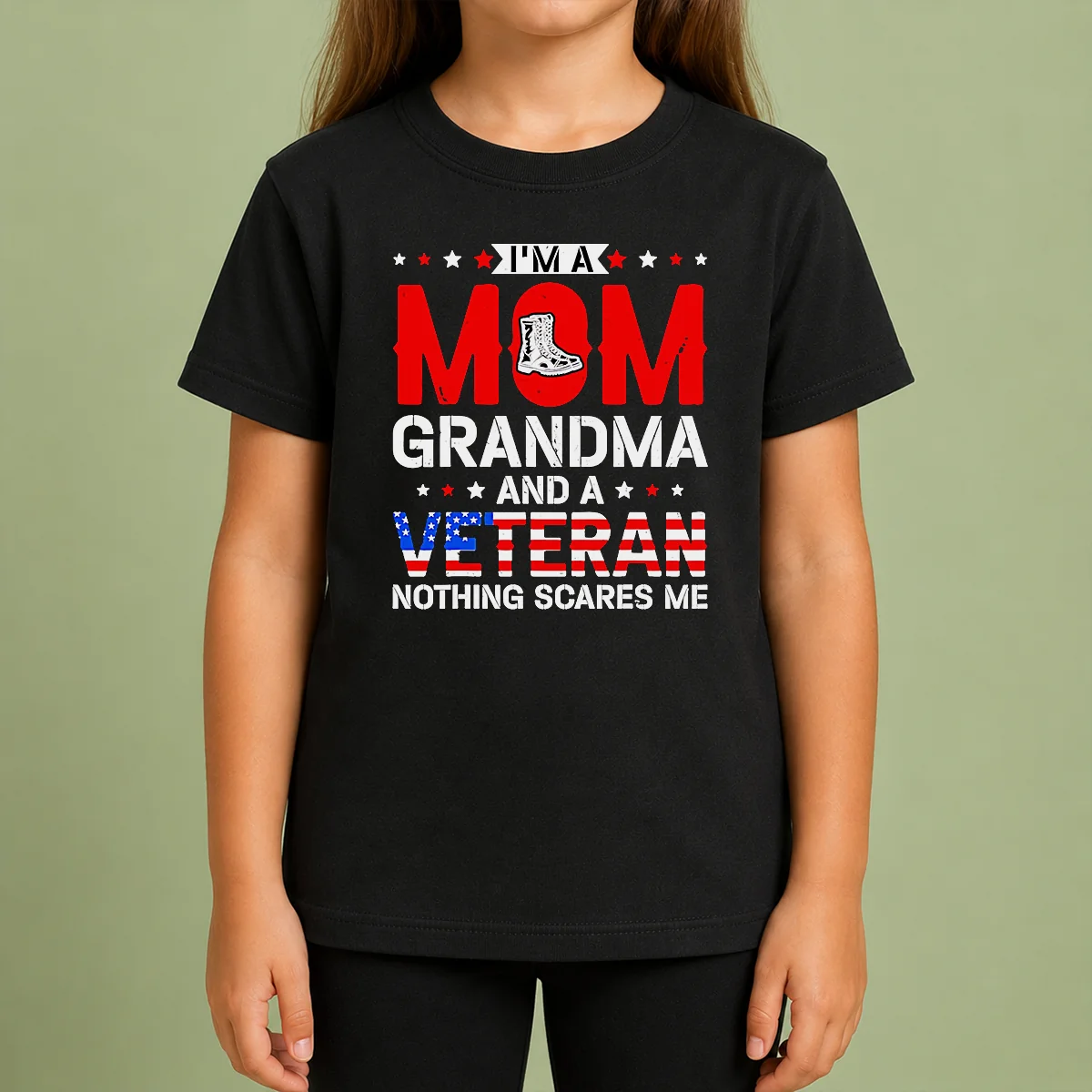Funny I'M A Mom Grandma And A Veteran Nothing Scares Me USA Kids T Shirt Funny I'M A Mom Grandma And A Veteran Nothing Scares Me USA Kids T-Shirt
