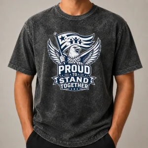 Funny Proud To Stand Together Eagle Line Art design on a soft washed t shirt in faded black color