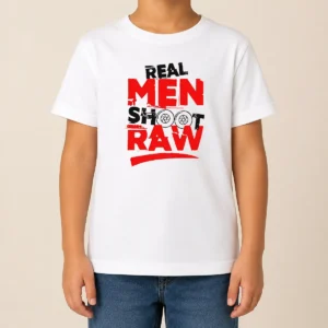 Funny Real Men Shoot Raw Photography Camera Shutter Aperture Kids T-Shirt