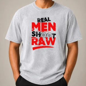 Funny Real Men Shoot Raw Photography Camera Shutter Aperture Washed T-Shirt