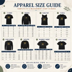 Size chart for Funny Too Old For Tiktok shirt showing measurements in inches and centimeters