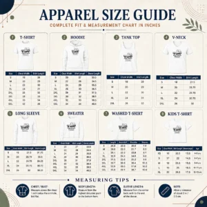 Size chart for Funny World Is A Truck showing measurements in inches and centimeters