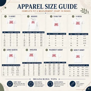 Size chart for Funny You'Re My Wonderwall England Flag Oasis with measurements in inches and cm