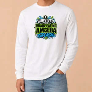 Good Brain Eating Amoeba Survival Typography Long Sleeve Shirt in black with bold white text design